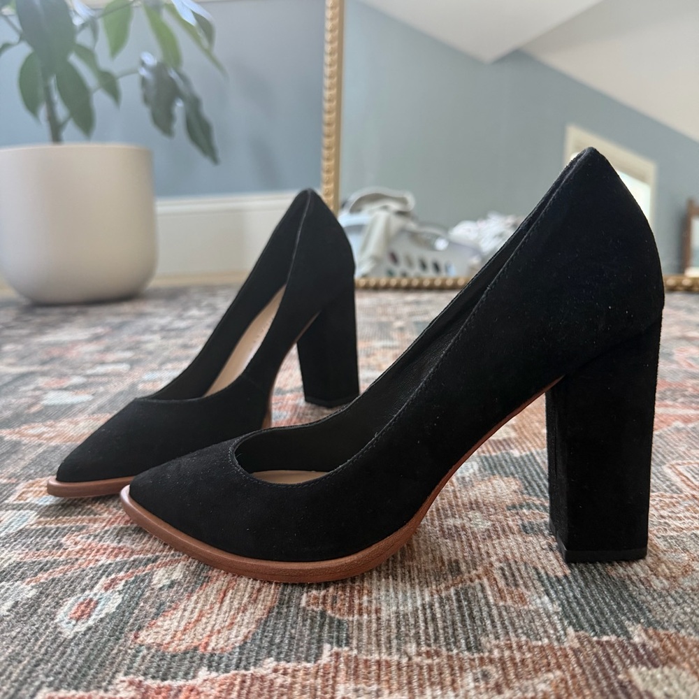 Loeffler Randall Black Suede Block Heel Pumps